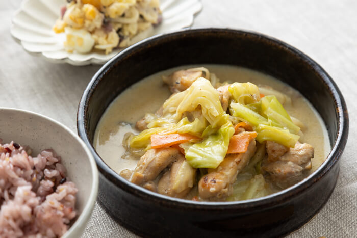「キャベツと鶏肉の豆しょうが味噌スープ」_画像